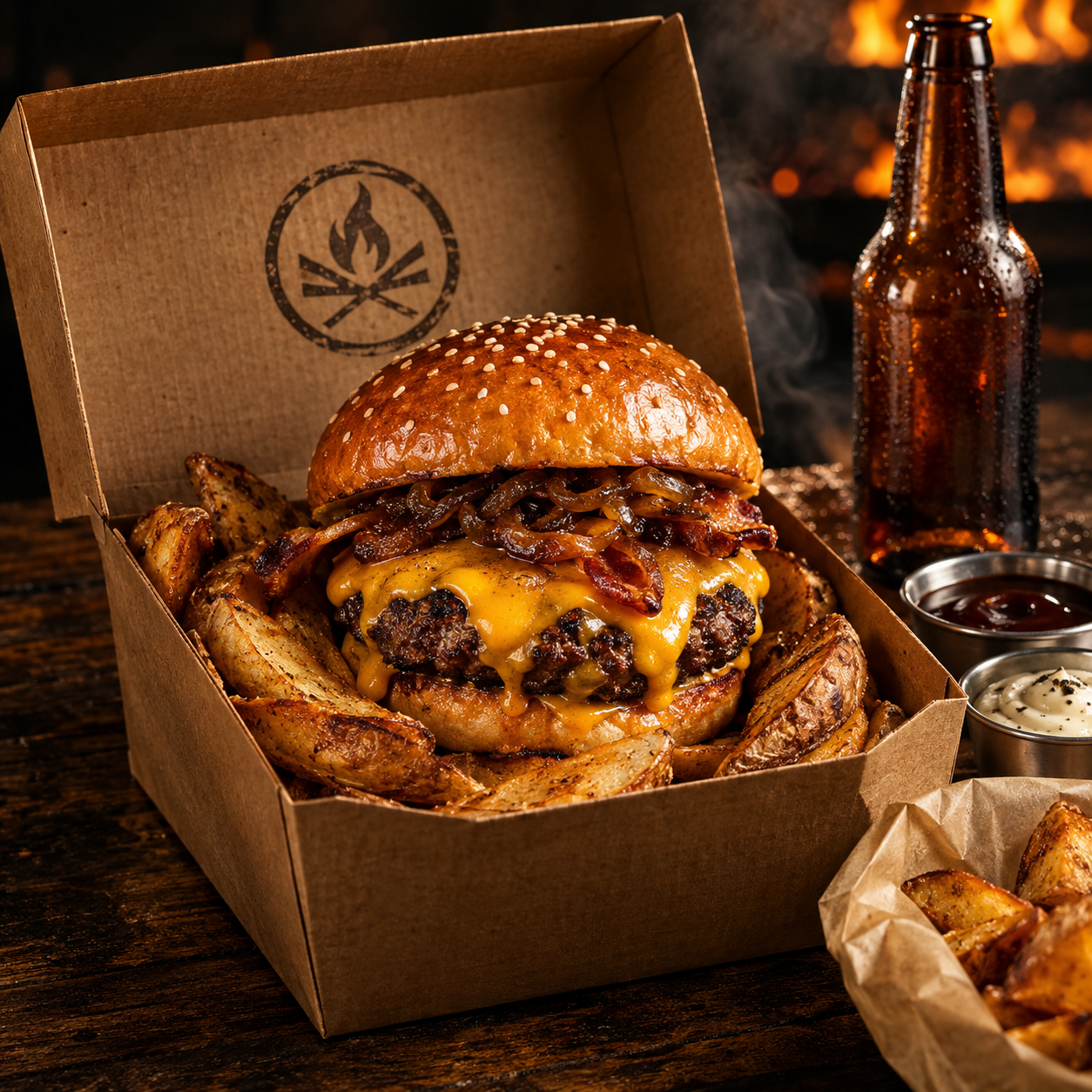 Hamburguesa artesanal ensamblada y presentada