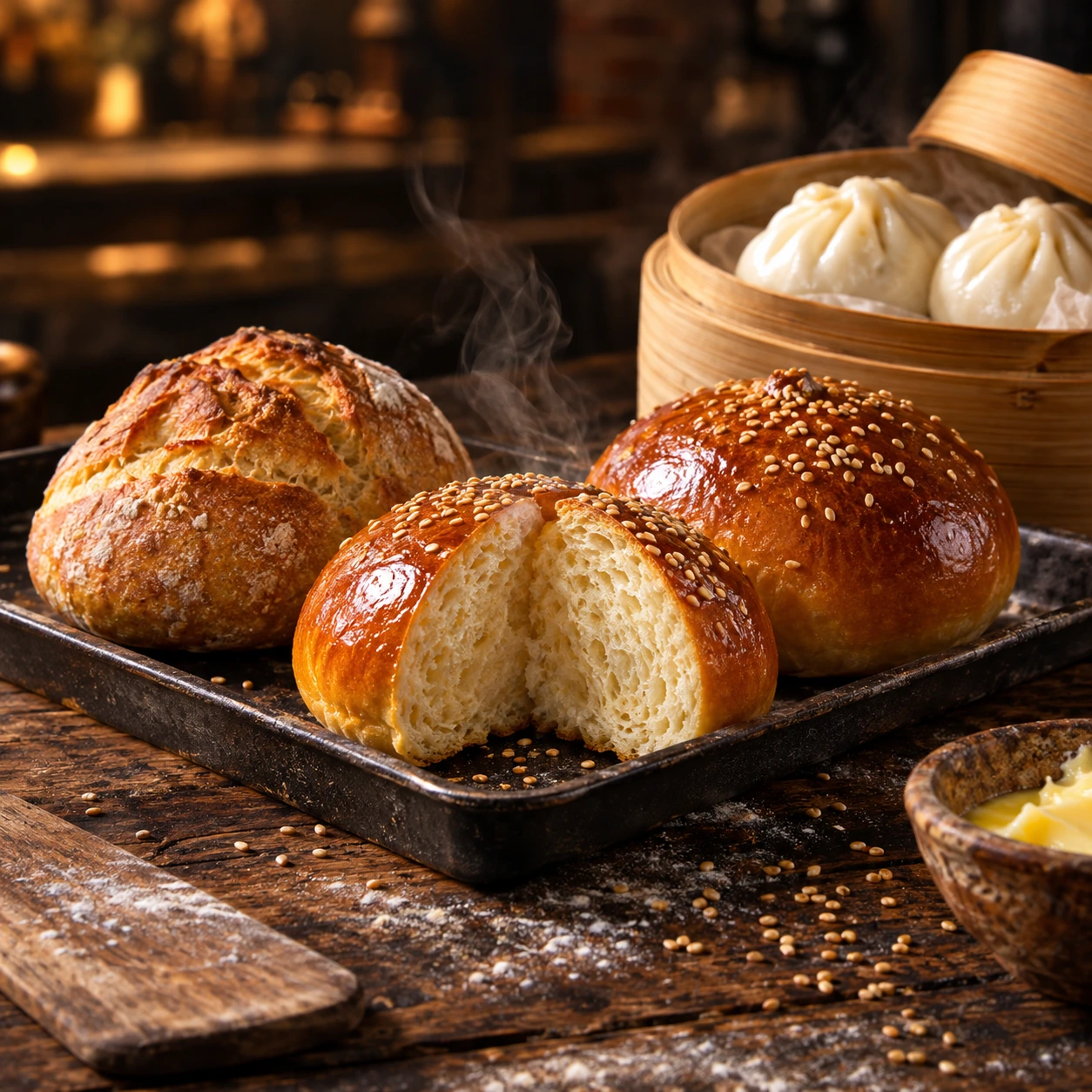 Panes brioche artesanales dorados recien horneados
