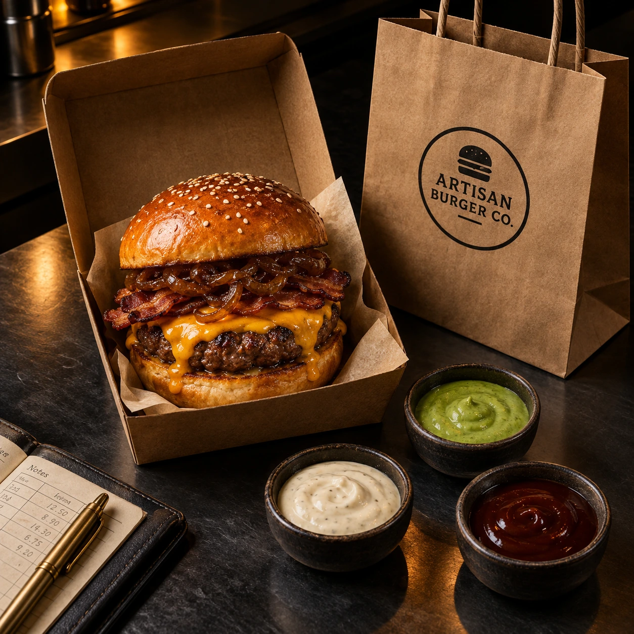 Presentacion gourmet para delivery con empaque kraft premium